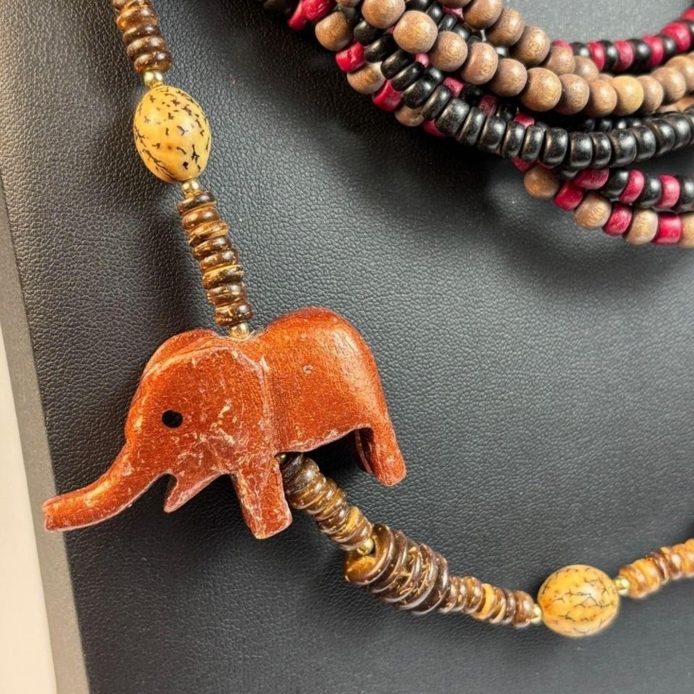 Necklace Lot Vintage Boho Elephant Wood Beads Metal Glass Elegant - Picture 7 of 7